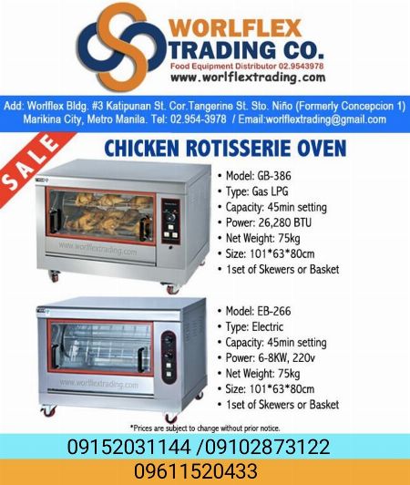 100% Brandnew. Items are Ready for pick up / delivery. BESTBUY! WORTH THE MONEY. We sell all kinds of food equipment. CHOOSE WORLFLEX. TRUSTED & RELIABLE. Certified QUALITY w/ after sales service/technician assistance& parts availability. -- Food & Beverage Metro Manila, Philippines