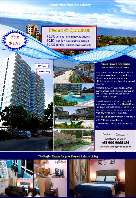 Condominium for rent, Cebu Condominium, Mactan, Mactan Island, Cebu, Cebu City -- Condo & Townhome -- Cebu City, Philippines