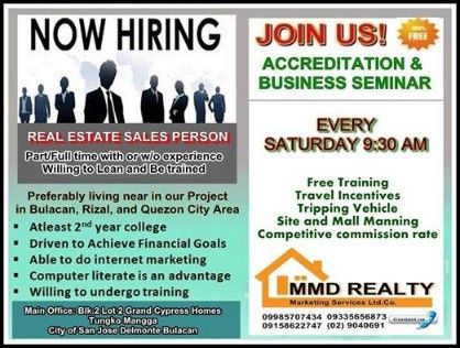 hiring, -- Real Estate Jobs -- Bulacan City, Philippines